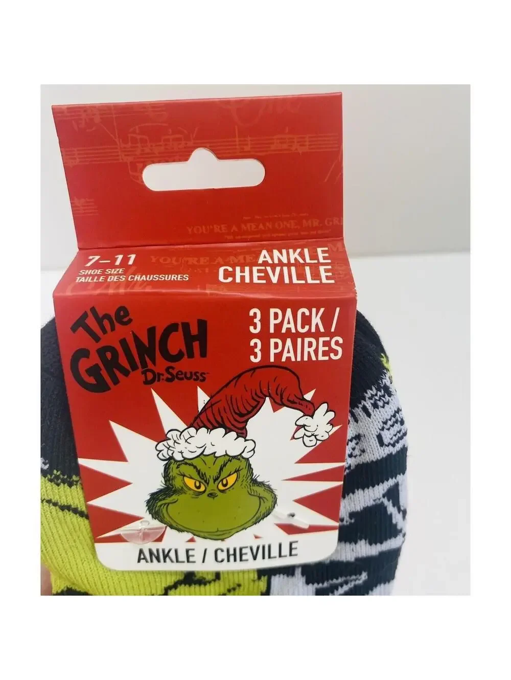 Dr. Seuss The Grinch Christmas Socks 3-Pack Unisex Festive Ankle Holiday Gift Ne